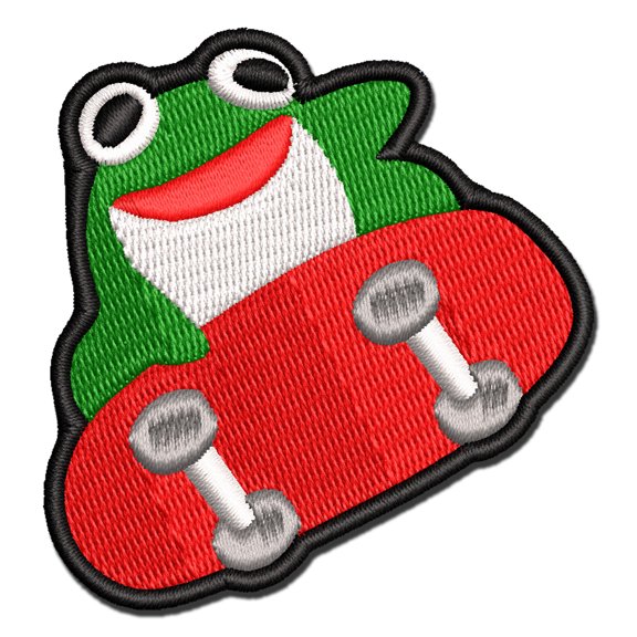 Rad Frog on Skateboard Applique Multi-Color Embroidered Iron-On Patch - 3.5 Inch Large