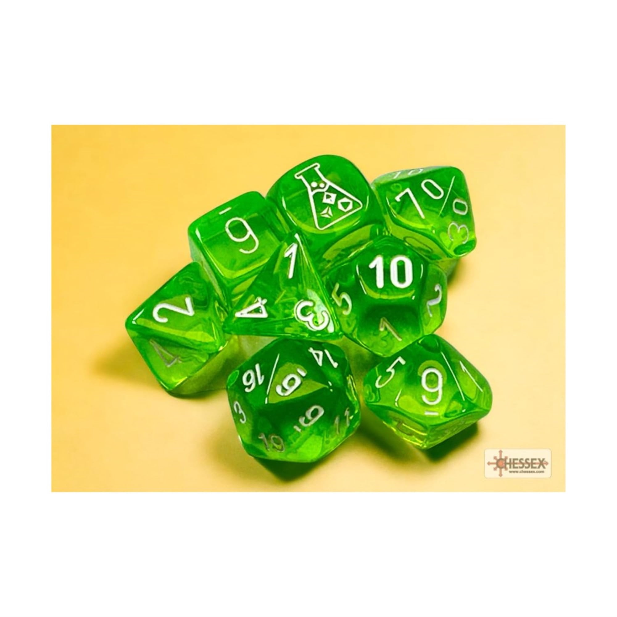 Tropical Blue Translucent Dice with White Numbers 7+1 Dice Set