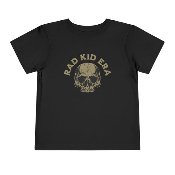 Rad Kid Era T-Shirt - Trendy Graphic Youth Toddler Kids Tee - Skull Kids Shirt,Forest Green Color,Size M,Black Color,Size S