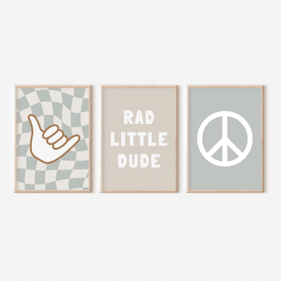 Rad Little Dude Shaka Surf Kids Quote Poster Set 3 Prints Set 3 , Stretched Canvas