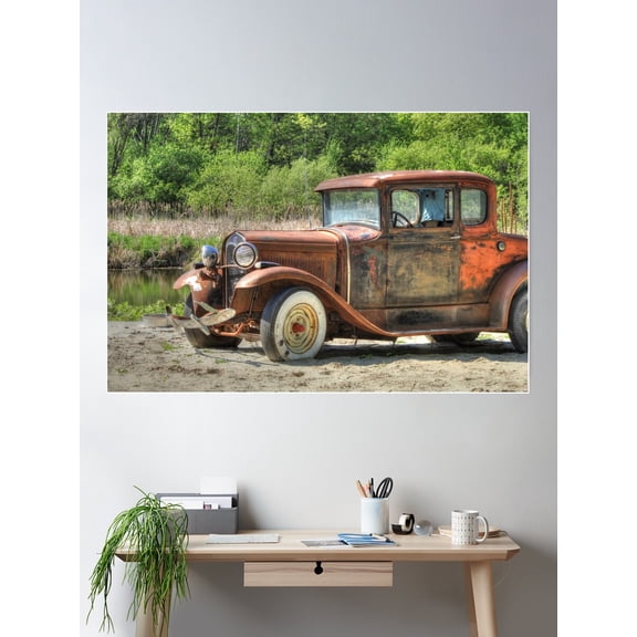 Rad Rusty Ride Poster Wall Art, Modern Wall Decor For Living Room Bedroom, 12x18 UNFRAMED