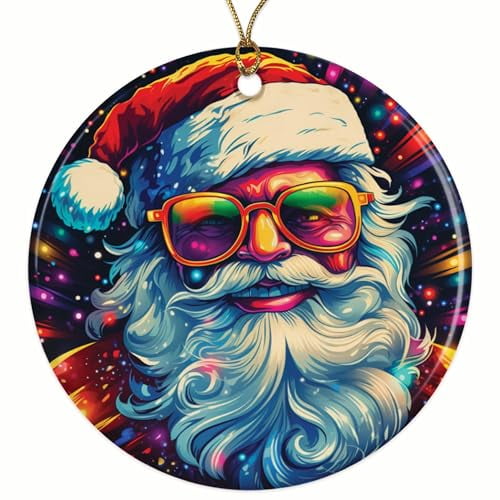 Rad Santa Claus Saint Nick St Nicholas Christmas Ornament - Festive Holiday Decor - 2.8" Round - Gold String Included - UV Printed Design - Choose from Over 140 Designs - BMCO0435