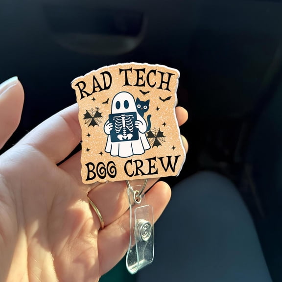 Rad Tech Badge Reel | Halloween Ghost Xray Badge Holder | Boo Crew Retractable ID Clip for Radiology Techs Medical Staff - Rad Tech Week