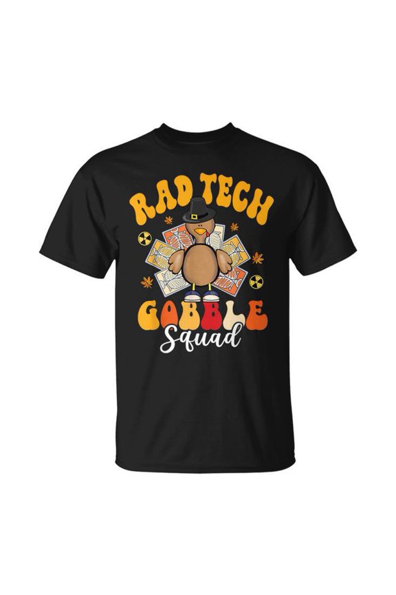 Rad Tech Gobble Squad Happy Thanksgiving Fall Turkey Costume Medical Radiology T-Shirt, Size S, Color Black