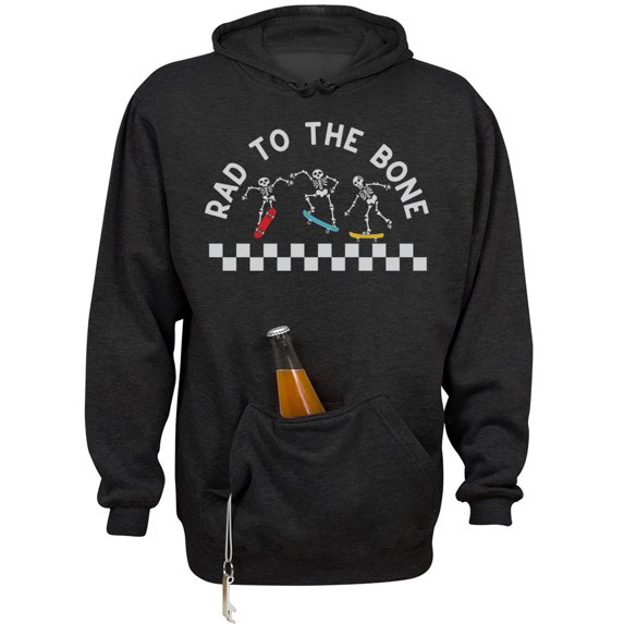 Rad to the Bone Beer Holder Tailgate Hoodie Sweatshirt Unisex Large Black