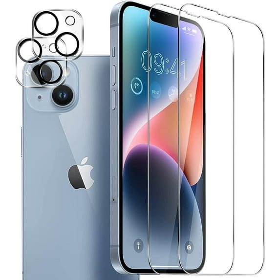 iPhone 15 Tempered Glass Screen Protector with Camera Lens Guard, Matte Finish, 2 Pack, 9H Hardness