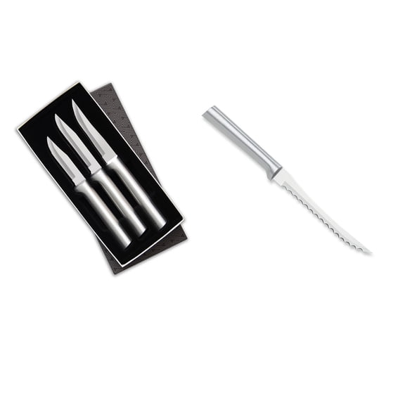 Rada 3 Piece Paring Knives Galore Set & 5-Inch Tomato Slicer Stainless Steel Serrated Blade, Silver Handles