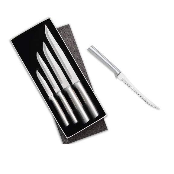 Rada 4 Piece Wedding Register Set & 5-Inch Tomato Slicer Stainless Steel Serrated Blade, Silver Handles