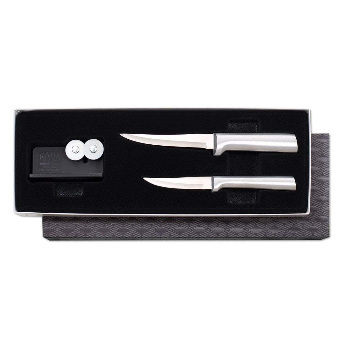 Rada Cutlery 2-Piece Paring Knife with Sharpener Set, Silver Handle