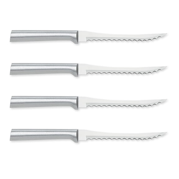 Rada Cutlery 5-Inch Tomato Slicer Stainless Steel Serrated Blade, Set of 4, Black Handles
