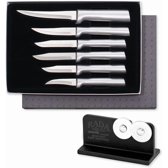 Rada Cutlery 6-piece All-Star Paring Knife Gift Set with Quick Edge Sharpener, Silver Handles