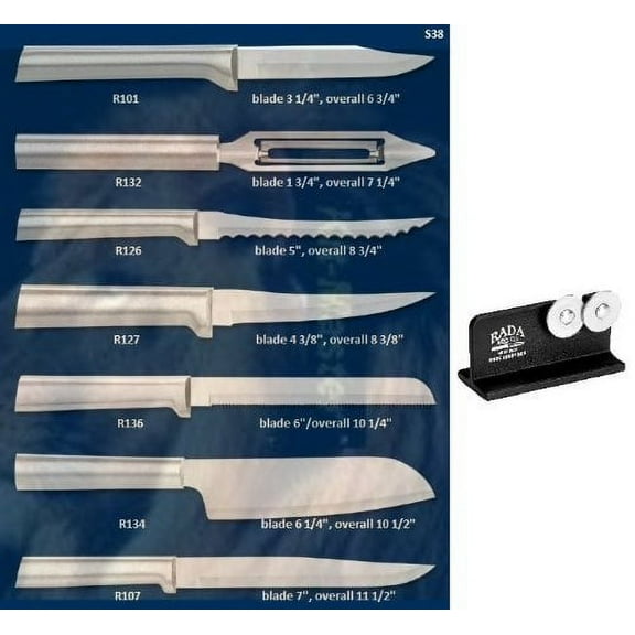 Rada Cutlery 7-piece Starter Knife Gift Set with Quick Edge Sharpener, Silver Handles