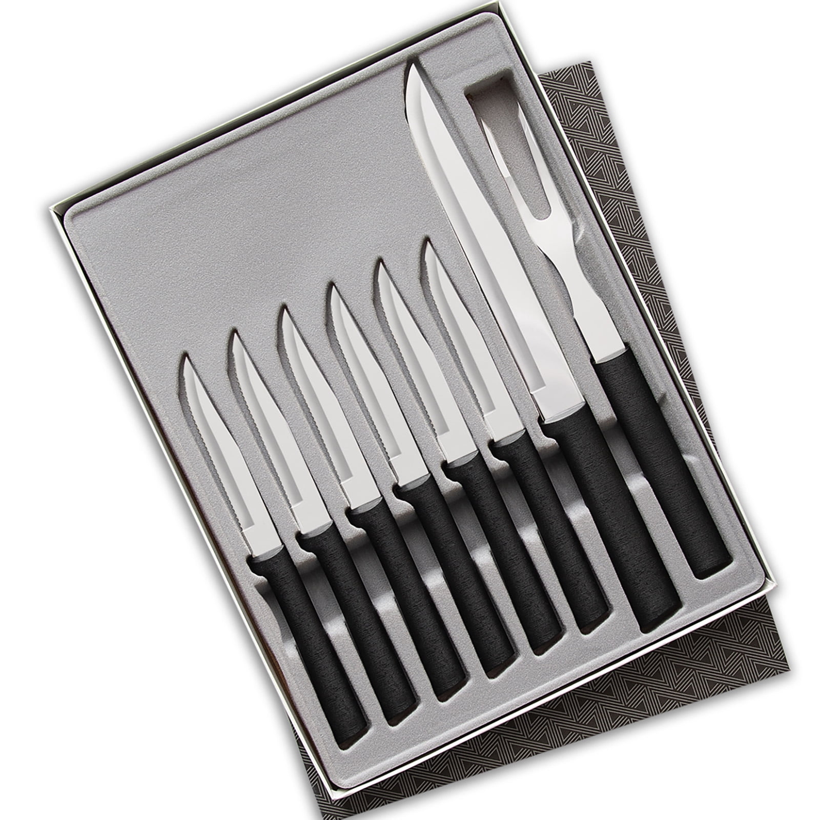 Rada 8 Piece Meat Lover's Set with Carving Set and Steak Knives, Black Handles