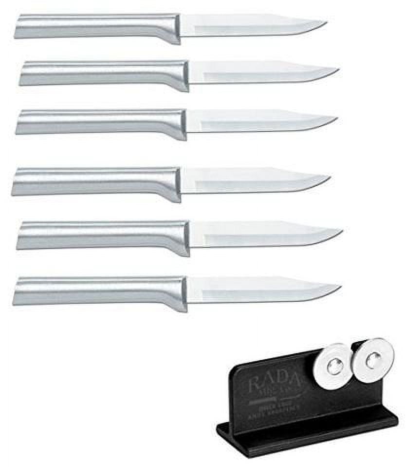 Rada Cutlery Regular Paring Knife with Quick Edge Sharpener, Silver Handle, Pack of 6