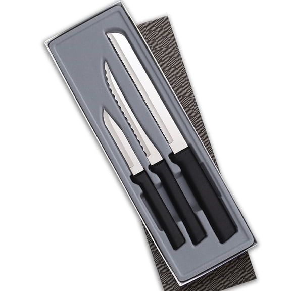 Rada Cutlery Sensational Serrations 3-Piece Kitchen Knife Set Blades Steel Resin, Black Handle