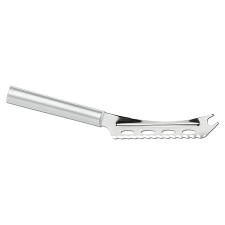 Rada Serrated Cheese Knife, Stainless Steel, Hand-Sharpened, 5.25 inch Forked Tip, Cutout Blade Knives, Aluminum Handle