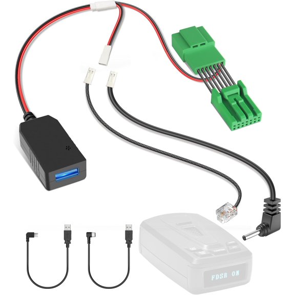 Radar Detector Power Cord Adapter,(7Pin Type-A) Compatible with Honda CRV,Civic,Accord,Acura with Auto Dimming Rearview Mirror, RJ11 DC3.5 Radar Detectors Charger Cable, Built-in Hidden USB