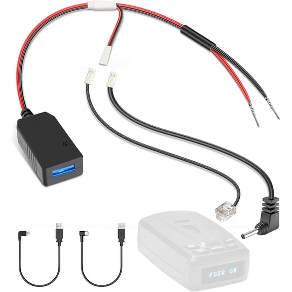 Radar Detector Power Cord Adapter,Universal Compatible with All Models,DC Buck Converter 12V to 5V,RJ11 DC3.5 Radar Detectors Charger Cable, Built-in Hidden USB,Clean Install,Plug and Play
