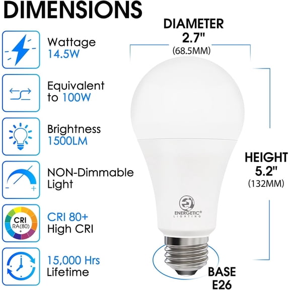 Radar Motion Sensor Light Bulbs, 14.5W 100W Equivalent A21 LED Bulb, 1500LM Dusk to Dawn LED Bulbs, Daylight 5000K Auto on/Off Motion Detector Light for Porch, Garage, Patio, E26 Base, 2 Pack