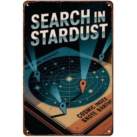 Radar Search Sign With Pins And Stars Metal Wall Decor Poster for Kitchen Bar Room Bedroom Bathroom, 8x12 Inches