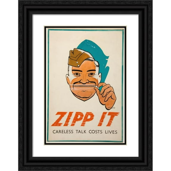 Radcliffe 11x14 Black Ornate Wood Framed Double Matted Museum Art Print Titled: Zipp It. Careless Talk Costs Lives (Between 1939 and 1946)