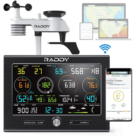 Raddy L7 LoRa Professional Wifi Weather Station | 1.9 Miles Long Range | 7.2" Large Display | Wireless Indoor/Outdoor Weather Station for Garden, Greenhouse, Farm