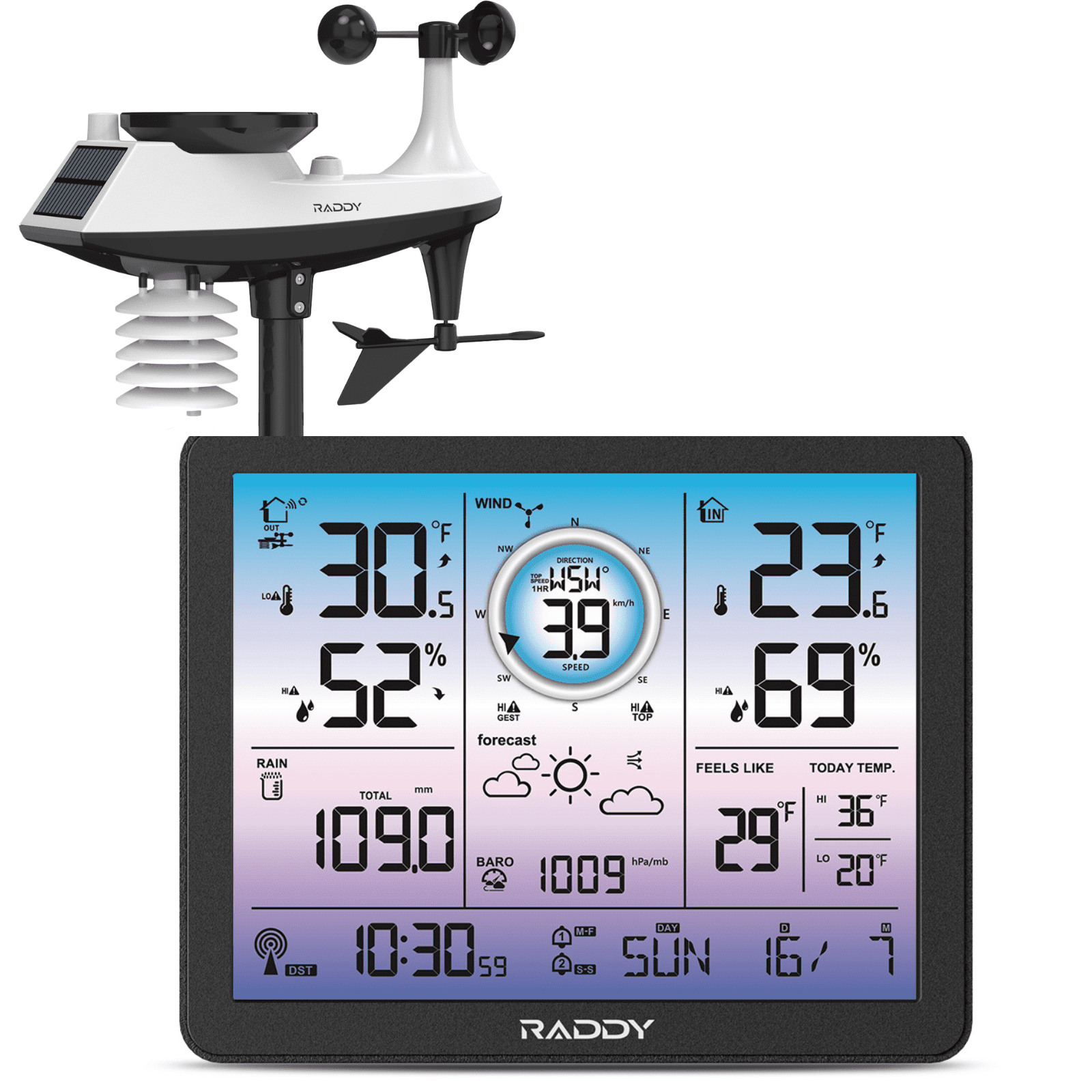 Raddy VP7 Wireless Weather Station with 7.4'' Digital Color Display