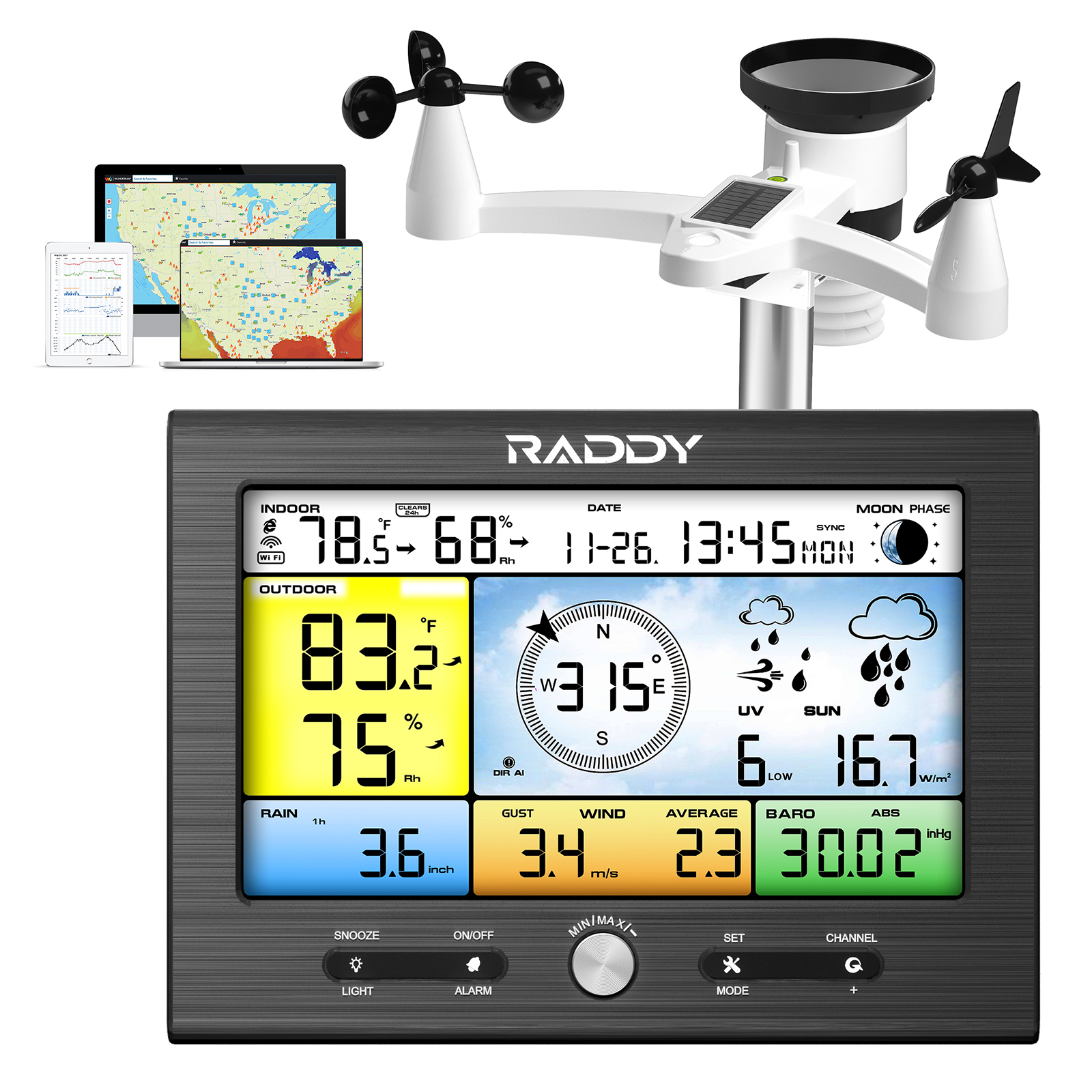 Raddy WF100SE 13in1 Wifi Weather Station with Advanced Sensors