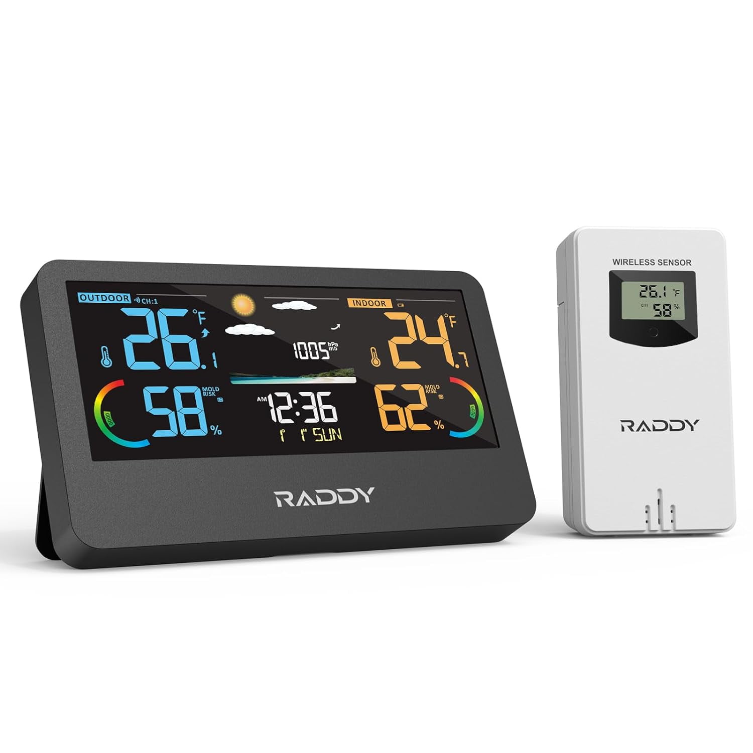 Raddy WF-100C Wi-Fi Weather Stations with Wireless Indoor Outdoor  Thermometer, 8 in. Large Display Multiple Sensors - Yahoo Shopping