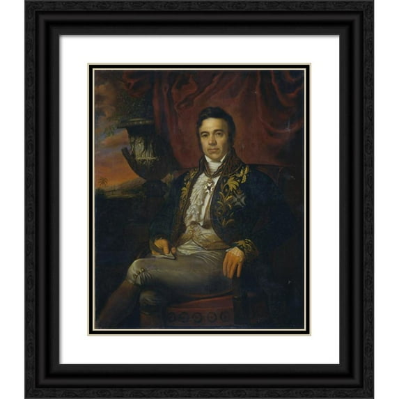 Raden Saleh 15x18 Black Ornate Wood Framed Double Matted Museum Art Print Titled - Portrait of Jean Chretien Baud, Governor-General Ad Interim of the Dutch East Indies (1835)