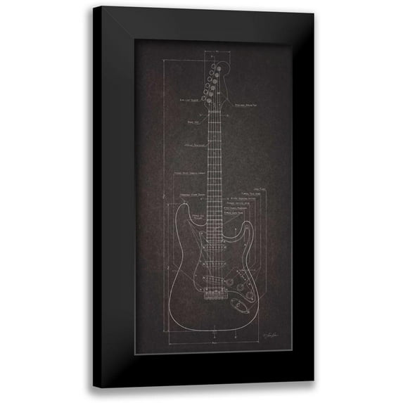 Rader, Lauren 14x24 Black Modern Framed Museum Art Print Titled - Electric Guitar Blueprint