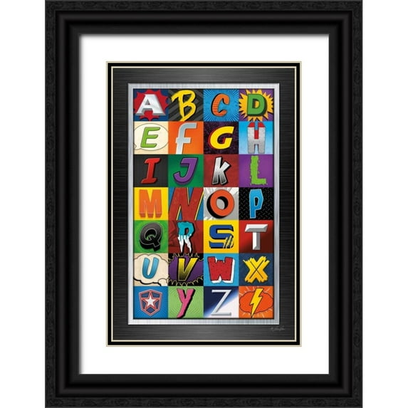 Rader, Lauren 17x24 Black Ornate Wood Framed with Double Matting Museum Art Print Titled - Superhero Alphabet