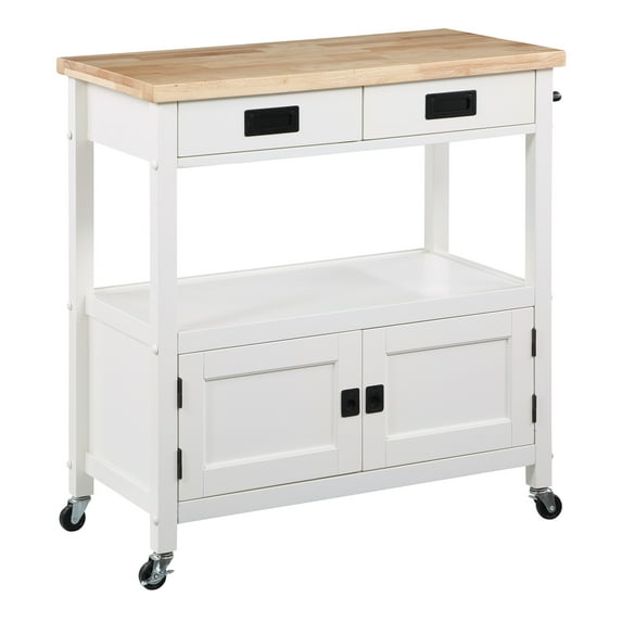 Radford Engineered Wood Kitchen Cart with Wood Top and White Base