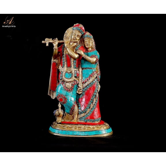 Aradhya Arts Radha and Krishan statue made of Brass, 29 CM height Flute Playing Idol with Radha Ji for Temple Home Décor, Office, Gift