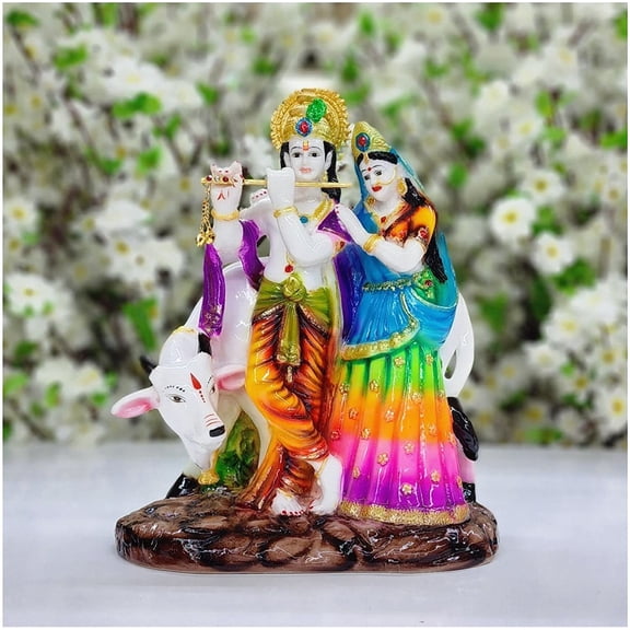 Radha Krishna with Cow Radha Krishna Statue in Resin Radha Krishna Sculpture Hindu Divine Couple God of Love Radha Krishna Figurine Krishna with Radha Statue Indian God Statue - AtoZ India Cart
