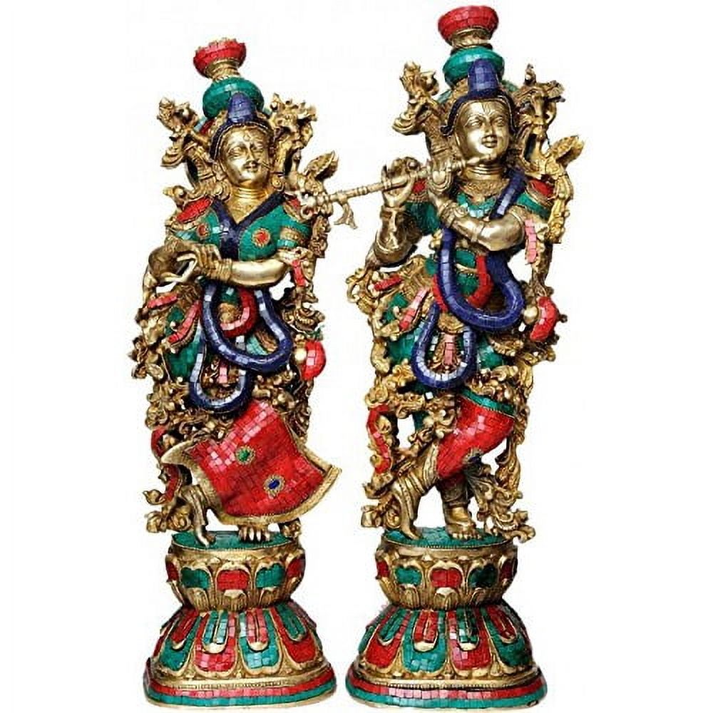 Radha Krishna Idol - Set of 2 - Brass Idols - Turquoise Coral Color ...