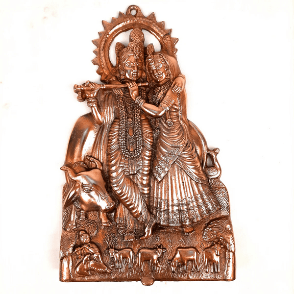 Radha Krishna Statue for Wall Decor | Radhe Krishna With Cow Wall Hanging Statue Idol | Religious & Spiritual Sculpture - for Gift, Home, Living Room, Office, Puja Decor (16 Inch)
