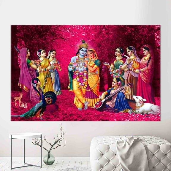 Radha Krishna Wall Decor, Hindu Printed Canvas, Indian Canvas Poster, Radha Krishna Artwork, Famous Canvas Poster, Reproduction Canvas Decor, Canvas Wall Decor - Gallery Wrapped