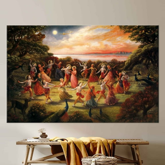 Radha Krisna Dance Printed, Rasa Lila Dance Poster, Indian Printed, Rasa Lila Dance of Radha Krishna, Radha Krishna Artwork, Canvas Wall Decor - Gallery Wrapped