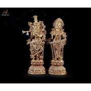 Aradhya Arts Radha Krishan made of Brass , 18.11 Inch Hight Handmade Flute Playing Krishan and Radha Rani Idol 1 set contains 2 Idols for all Occasions