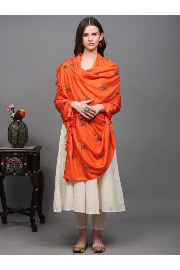 Radhe-Radhe Prayer Shawl with Thread Embroidery – ORANGE