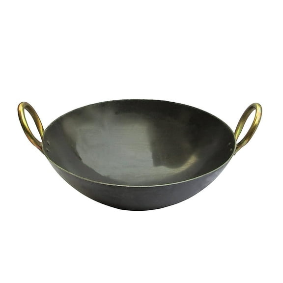 Radhna 8inch Deep Bottom Iron Kadhai for Cooking & Deep Frying with Strong Golden Rings