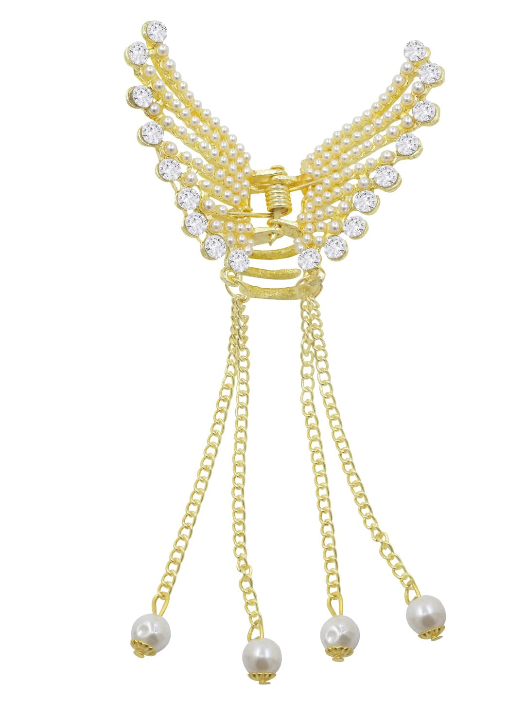 Radhna Attractive Wedding Claw Clip Butterfly Tassel Design Hair Clip Stone & Pearl Accessories Clutcher | Metal Hair Clip for Women & Girls