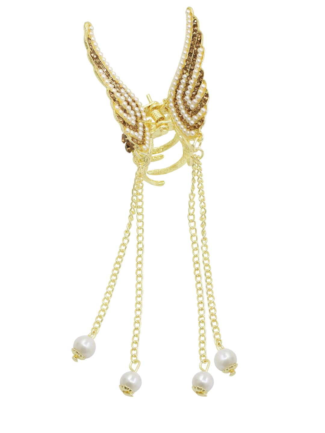 Radhna Beautiful Hair Clips For Women Stylish Diamond & Butterfly Tassel Gold Plated Claw Clip Clutches |Metal Hair Clip