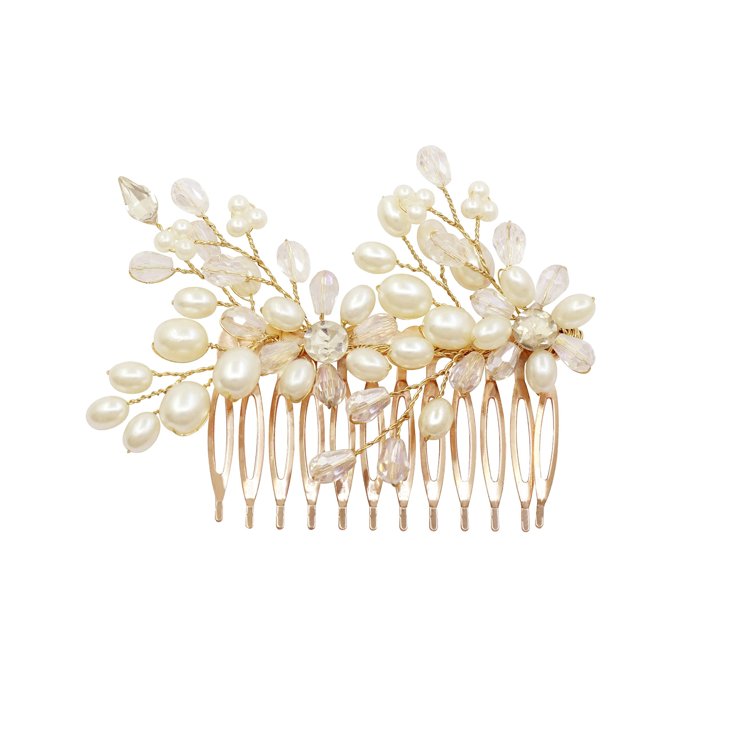 Radhna Delicate Bloom Rose Pearl Comb Pin | Pearl Clip For Women & Girls | Rose Gold