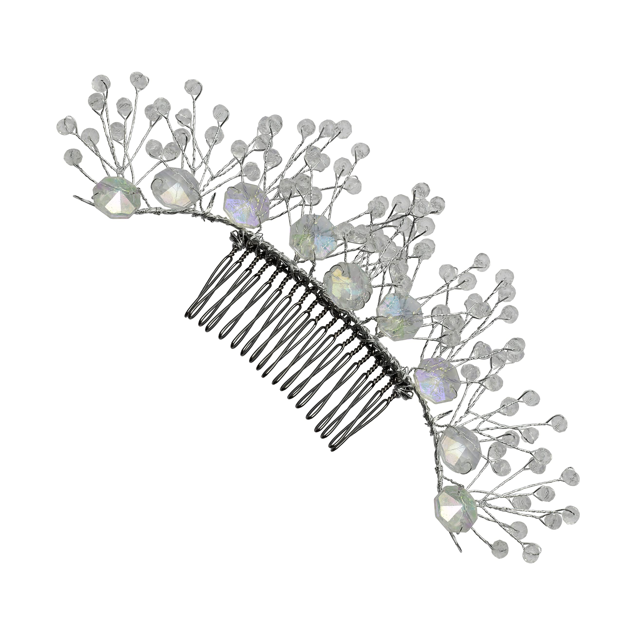 Radhna Delicate Crystal Silver Pearl Comb Pin | Pearl Clip For Women & Girls