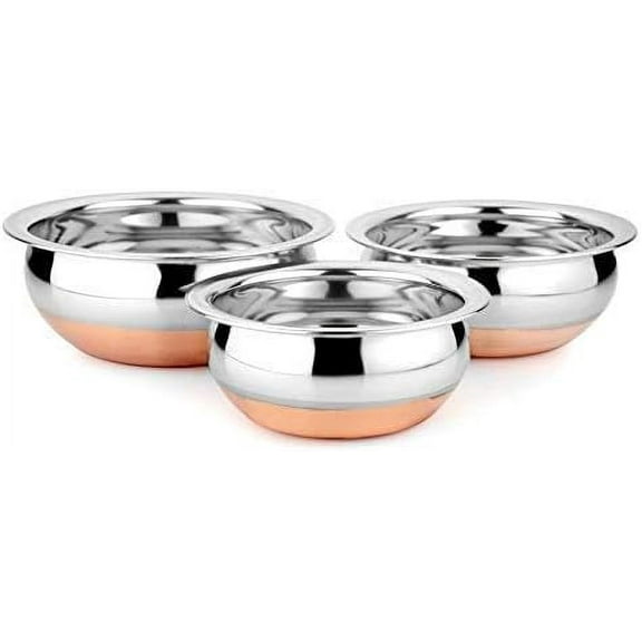 Radhna Designer Multipurpose Copper Stainless Steel Bottom Handi Pots -3 Pieces Set