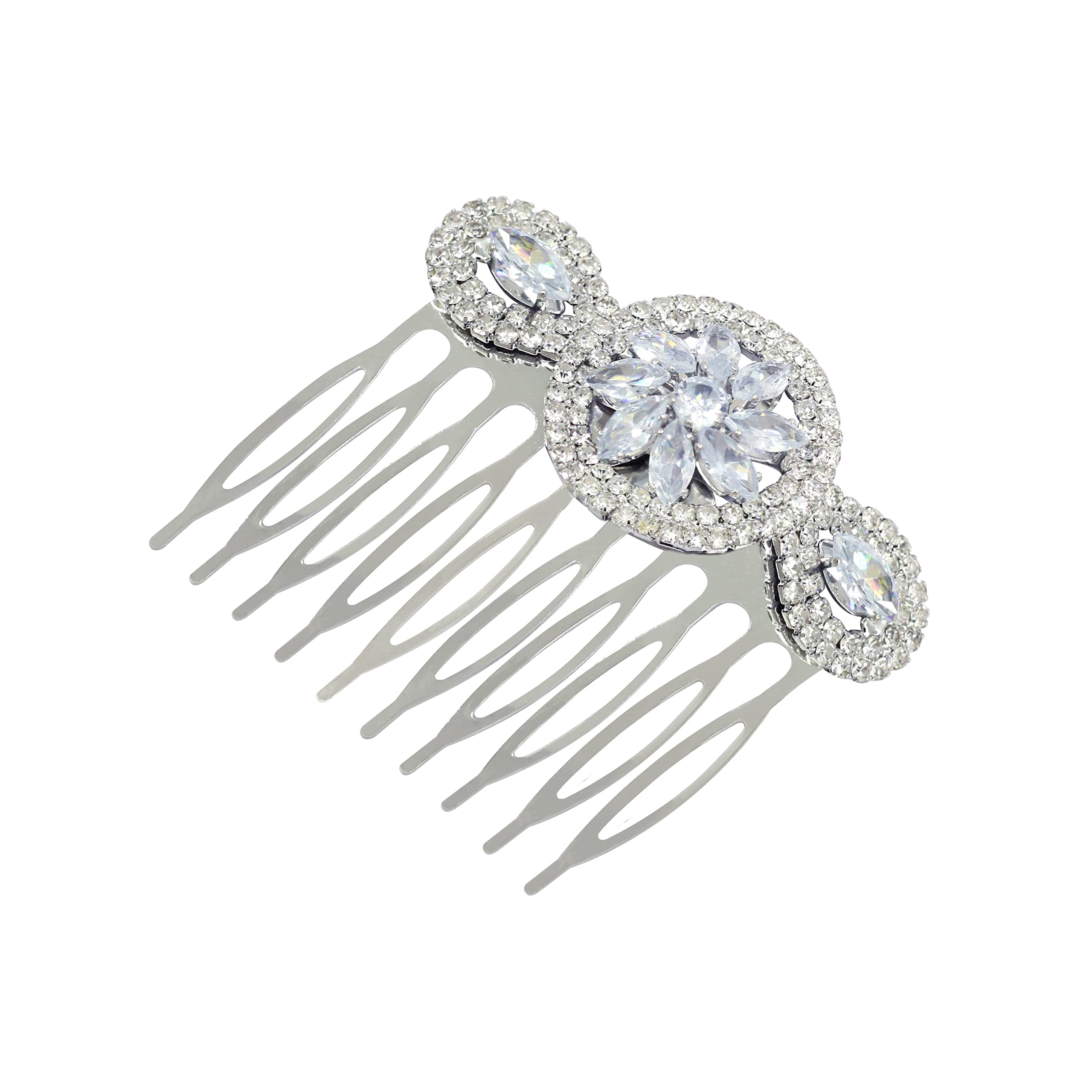 Radhna Diamond Luster Silver Comb Pin | Pearl Clip For Women & Girls | Rose Gold
