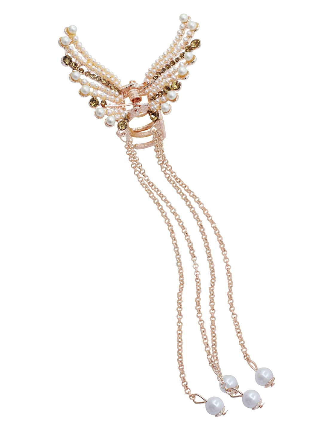 Radhna Elegant Tassel Butterfly Pearl Hair Clip Rose Gold Plated Flying Metal Hair Claw Clip Clamps Hair Styling Hair Clips For Women & Girls