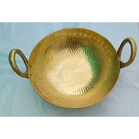 Radhna Indian Traditional Brass Regular Karahi Cooking Kadai Cooking Wok Capacity 4 Litre - Fastest Delivery with DHL